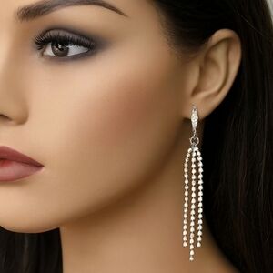 Silver plated Clear Crystal Rhinestone Chandelier Drop Dangle Earrings